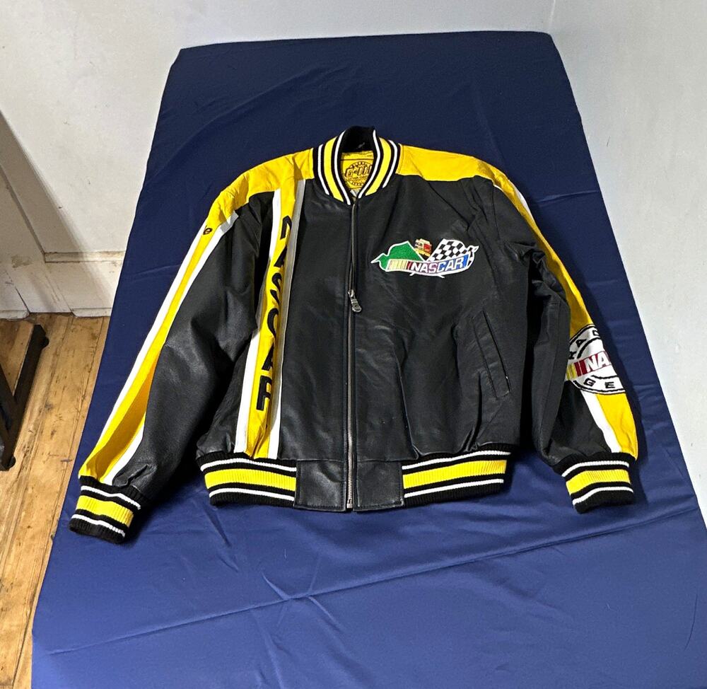 Vintage Global Identity G-III NASCAR Racing Full-Zip Leather Bomber Jacket Black